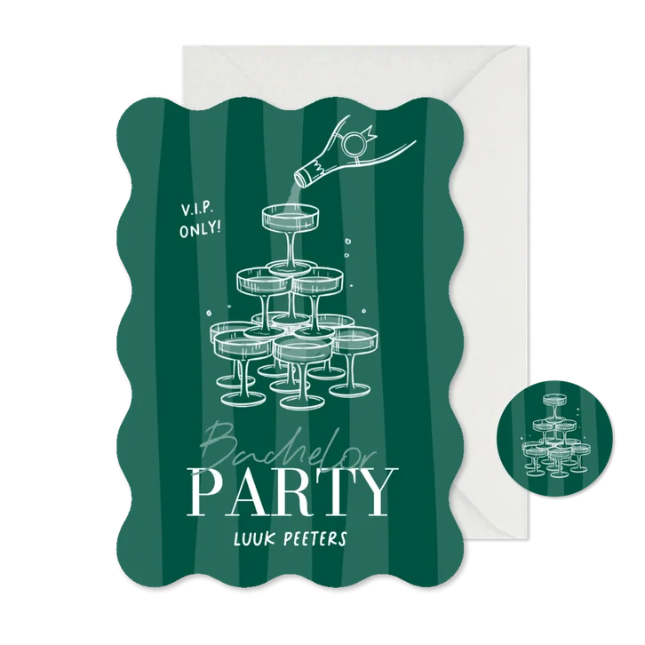 Wave uitnodigingskaart bachelor party champagne toren vip