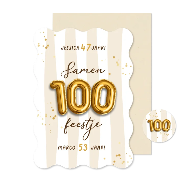 Wave uitnodigingskaart samen 100 gespreept goud ballonnen