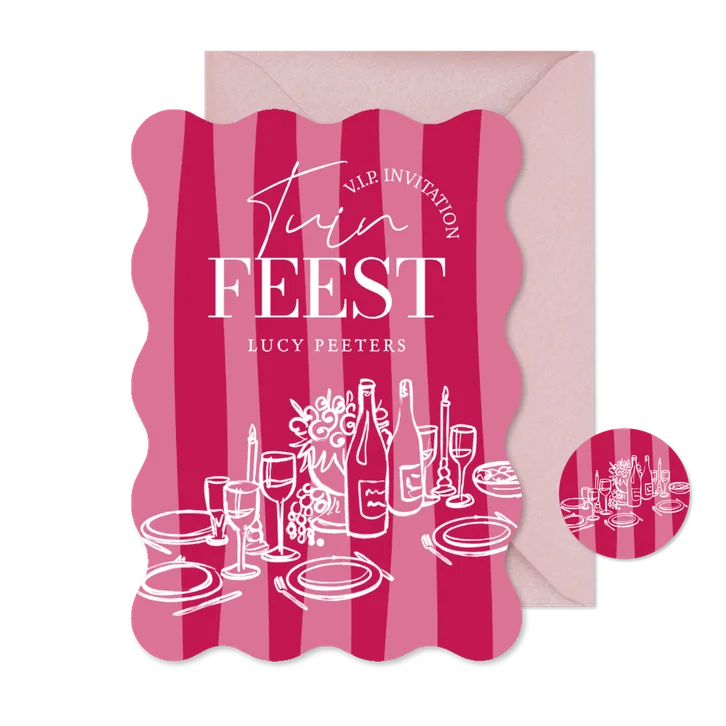 Wave uitnodigingskaart tuinfeest roze gestreept doodle