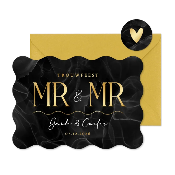 Wave vorm kaart mr. and mr. marmer zwart stijlvol goud