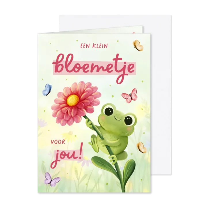 Wenskaart bloemetje met kikker en vlindertjes