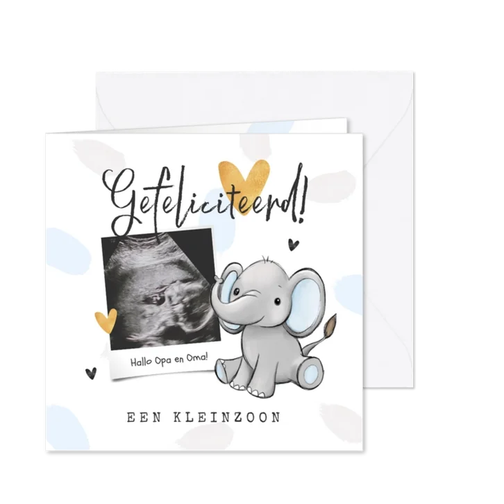 Wenskaart kleinzoon opa en oma olifant hartjes 