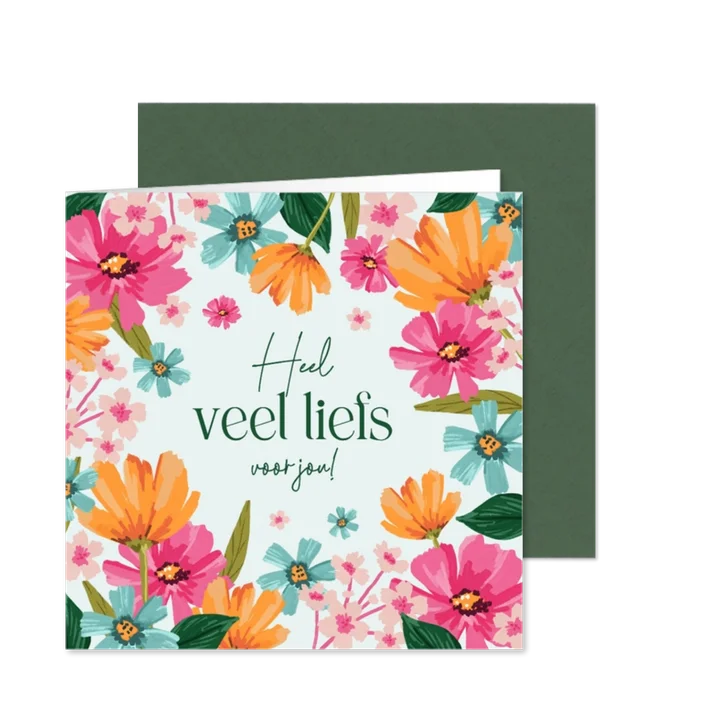 Wenskaart veel liefs kleurrijke bloemen zomer groetjes