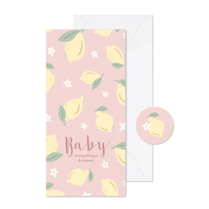 Wenskaartje met citroentjes voor een babyshower meisje