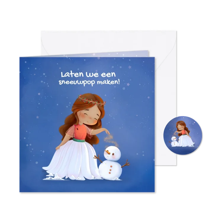 Winterkaart laten we een sneeuwpop maken