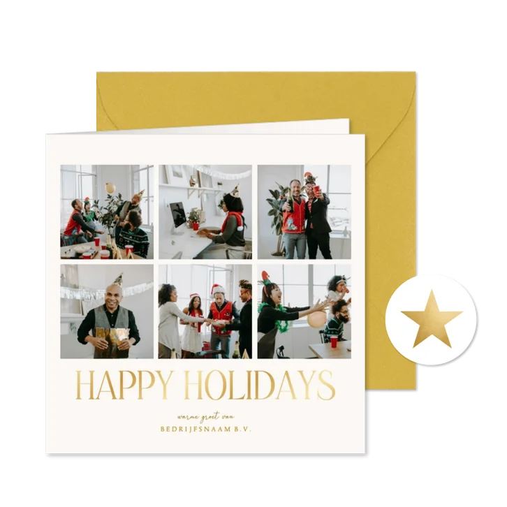 Witte fotocollage kerstkaart met goud zakelijk