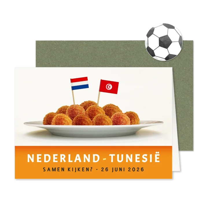 Wk uitnodiging kaart met bitterballen - Nederland Tunesië