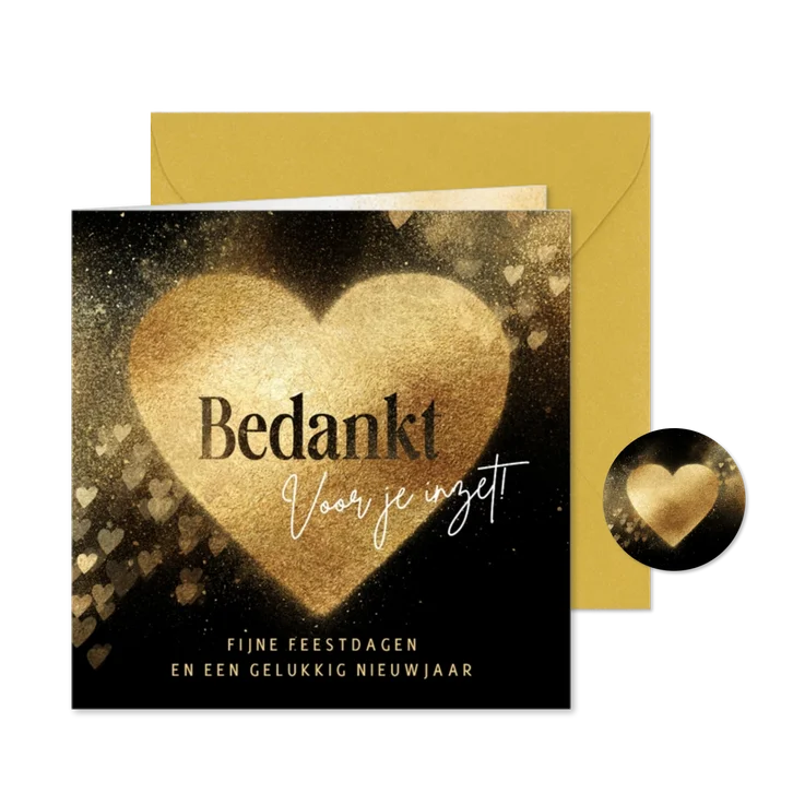 Zakelijke bedankt kerstkaart gouden hart