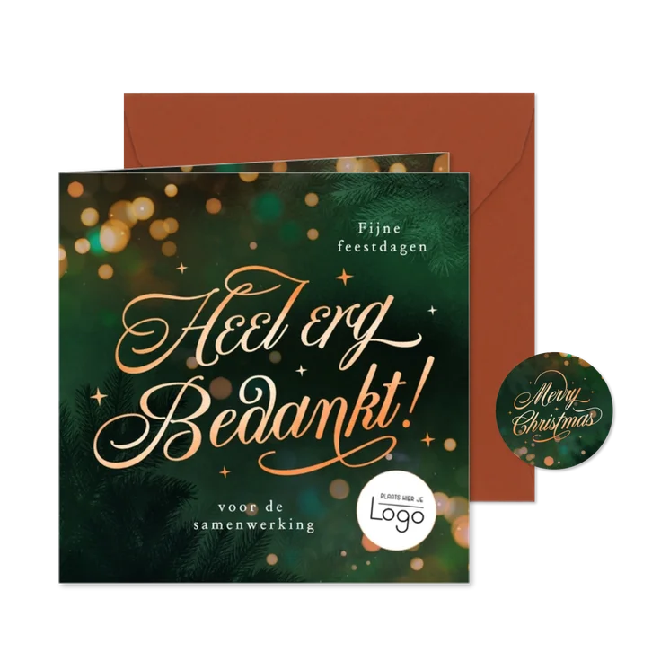 Zakelijke bedankt kerstkaart met lichtjes en logo 