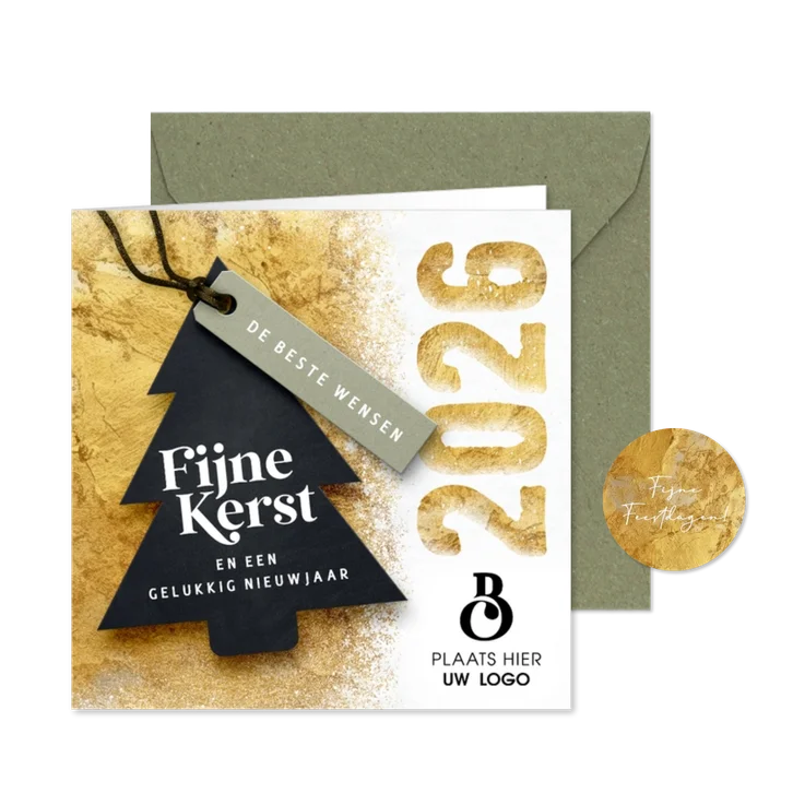Zakelijke gouden kerstkaart 2026 sneeuw