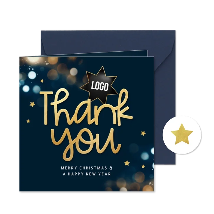 Zakelijke kerst en nieuwjaarskaart thank you sterren engels