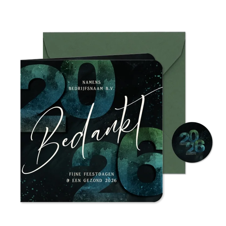 Zakelijke kerstkaart bedankt 2026 groen blauw 