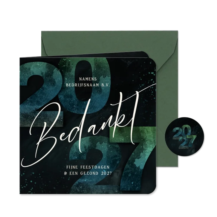 Zakelijke kerstkaart bedankt 2027 groen blauw