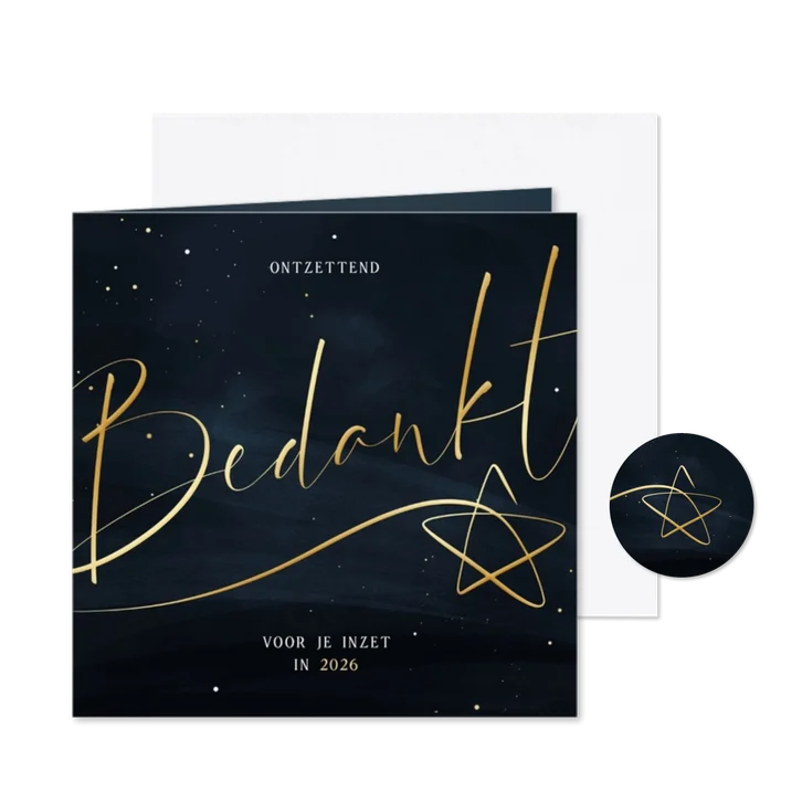 Zakelijke kerstkaart bedankt donkerblauw met gouden ster