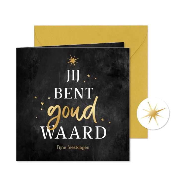 Zakelijke kerstkaart bedankt goud waard kerstboom sterretjes