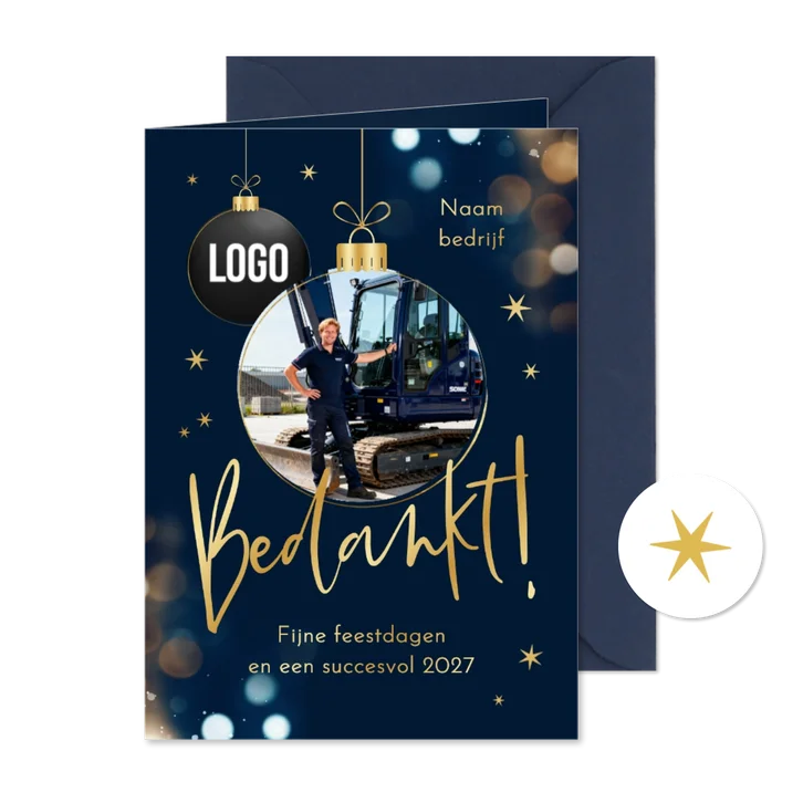 Zakelijke kerstkaart bedankt logo kerstbal sprankelend ster