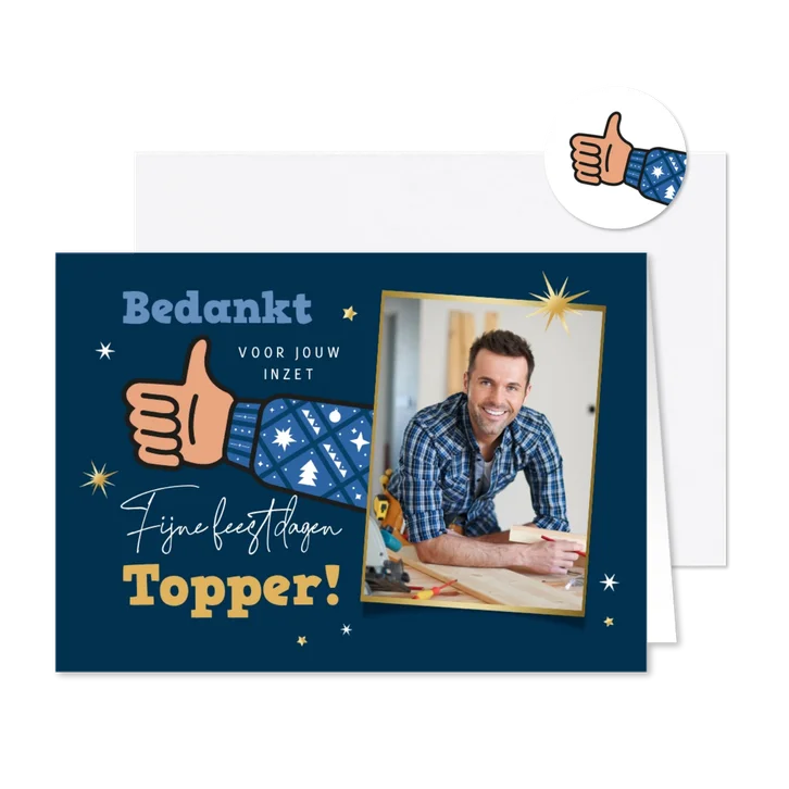 Zakelijke kerstkaart bedankt medewerkers duim sterren foto