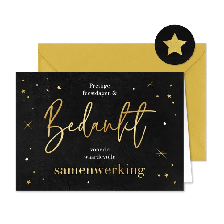 Zakelijke kerstkaart bedankt samenwerking sterren goud