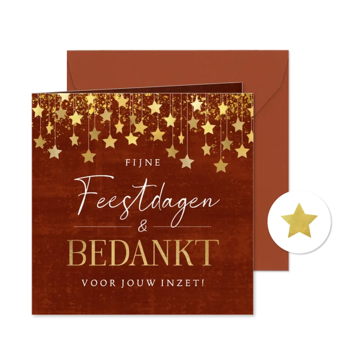 Zakelijke kerstkaart bedankt sterren goud rood spetters