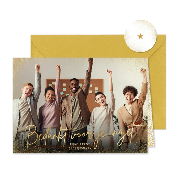 Zakelijke kerstkaart bedankt voor je inzet grote foto goud