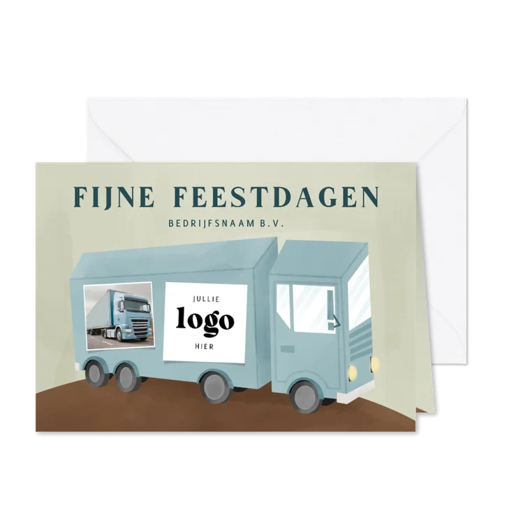 Zakelijke kerstkaart blauwe vrachtwagen fijne feestdagen