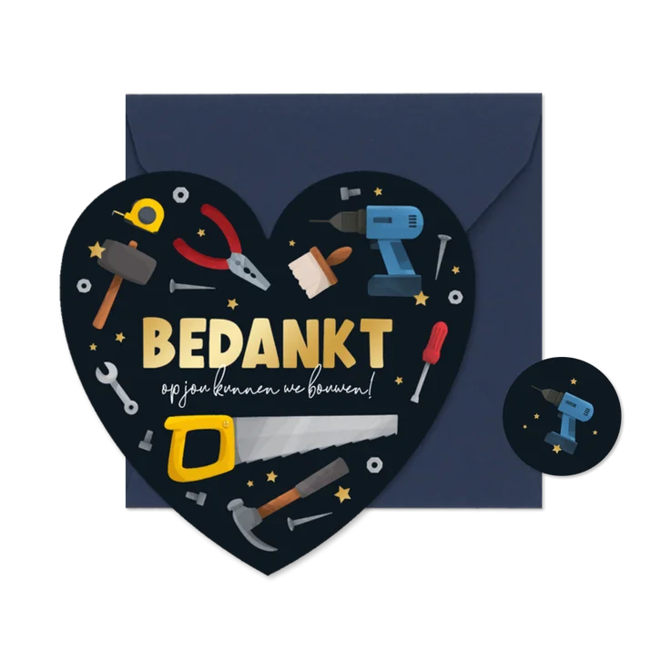 Zakelijke kerstkaart bouw bedankt gereedschap hart sterren