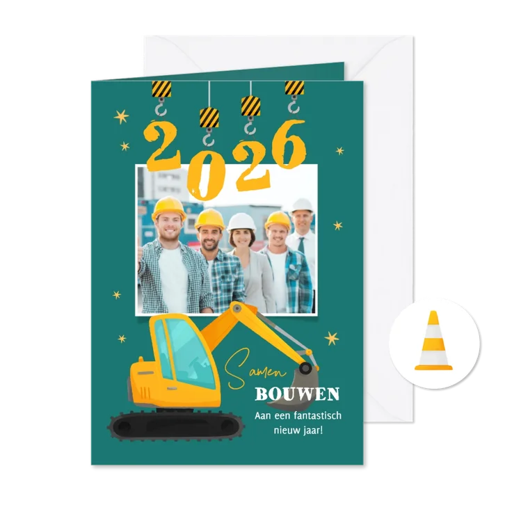 Zakelijke kerstkaart bouw graafmachine foto hijskraan 2026