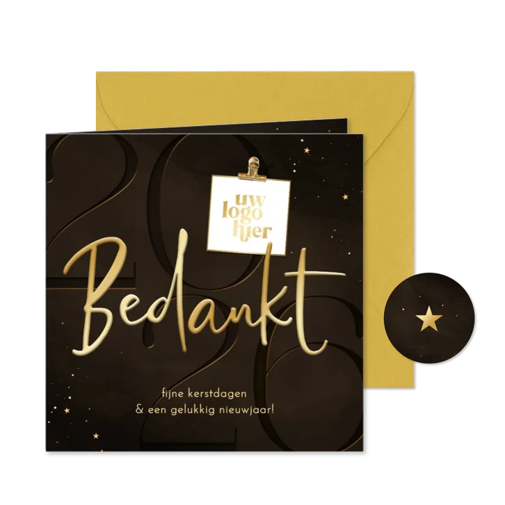 Zakelijke kerstkaart bruin met 2026 bedankt logo