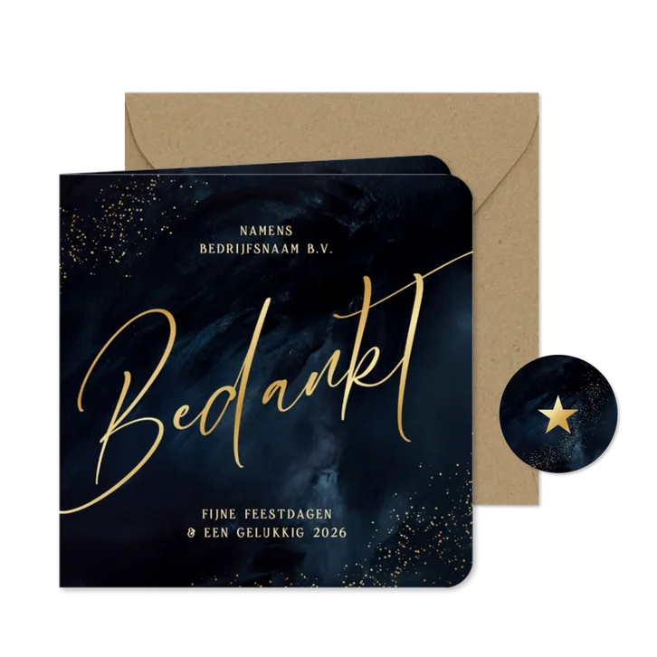 Zakelijke kerstkaart donkerblauw bedankt waterverf