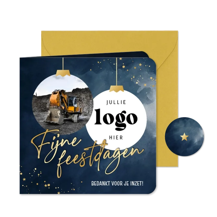 Zakelijke kerstkaart donkerblauw met twee kerstballen foto's