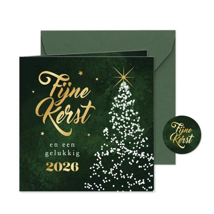Zakelijke kerstkaart fijne kerst 2026 kerstboom bedankt
