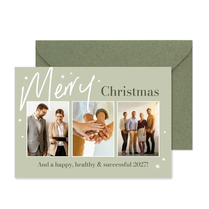 Zakelijke kerstkaart fotokaart sterren groen fotocollage