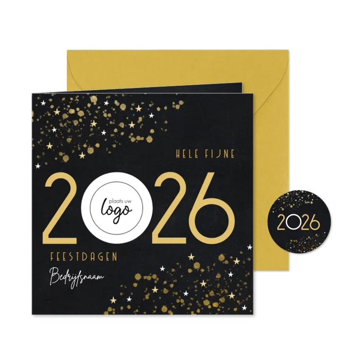 Zakelijke kerstkaart gouden sterren spetters en logo
