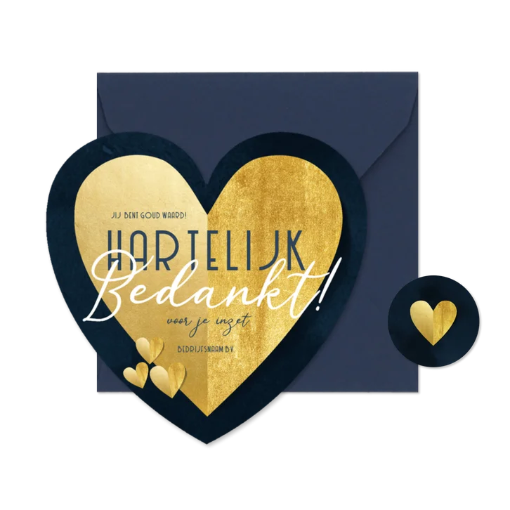Zakelijke kerstkaart hartvorm bedankt goud