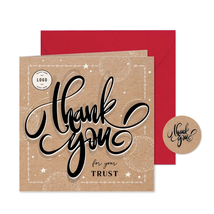 Zakelijke kerstkaart hip kraftlook handlettering thank you 