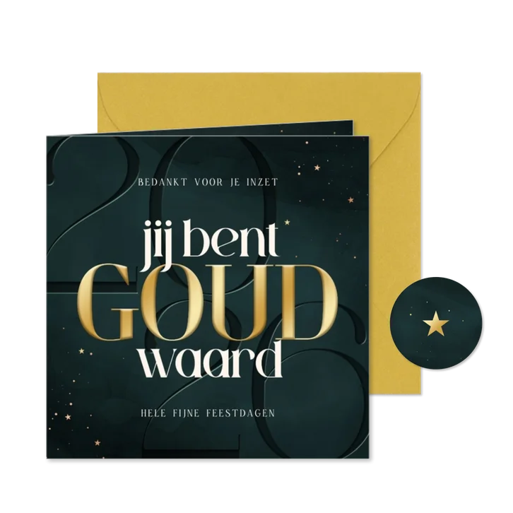 Zakelijke kerstkaart jij bent goud waard bedankt 