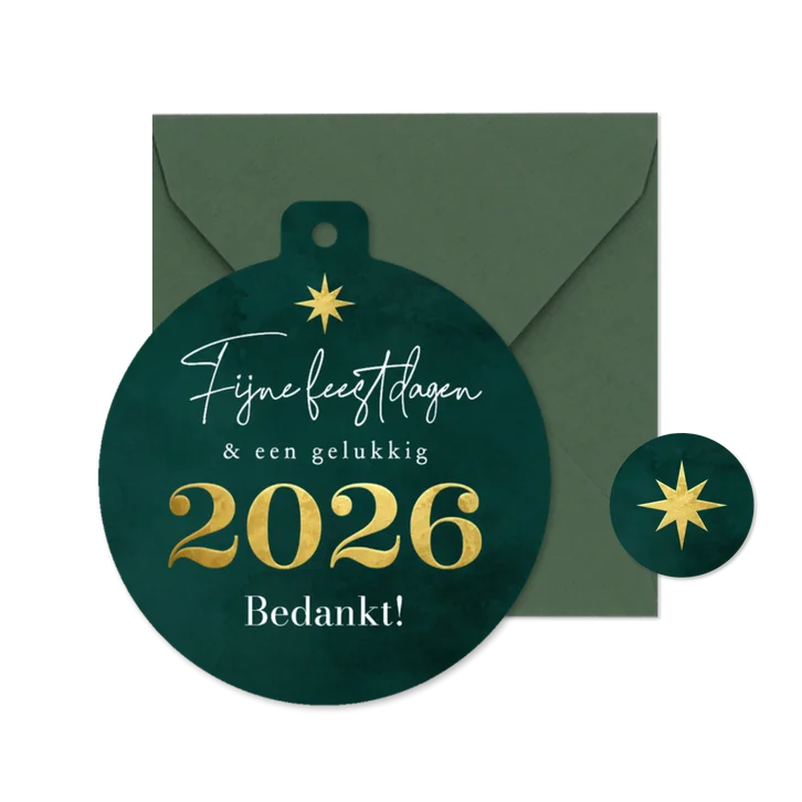 Zakelijke kerstkaart kerstbal bijzonder verf groen goud