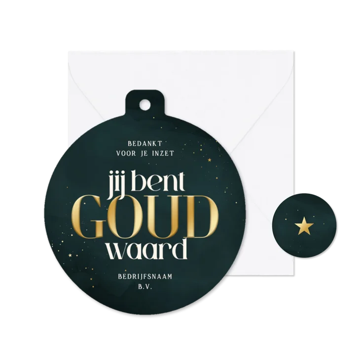 Zakelijke kerstkaart kerstbal je bent goud waard teal goud