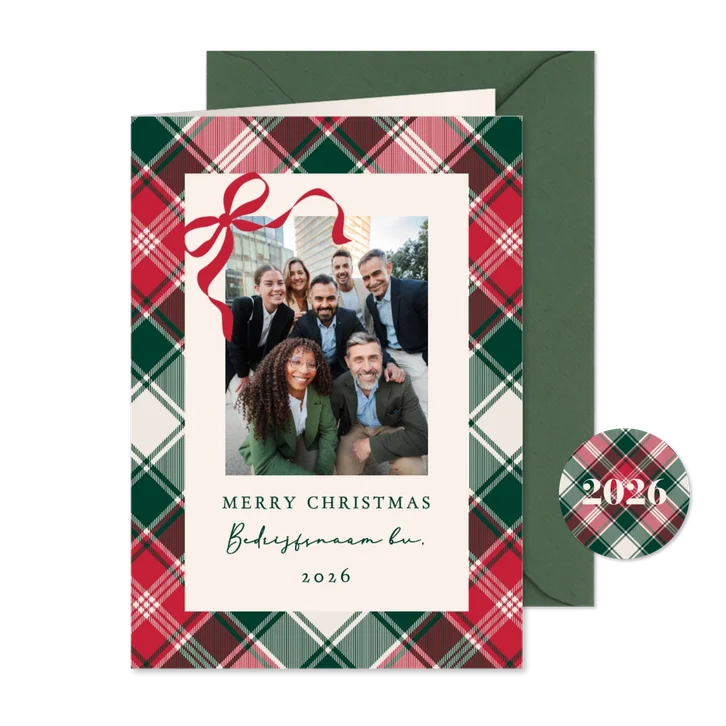 Zakelijke kerstkaart klassiek met strikje en ruit