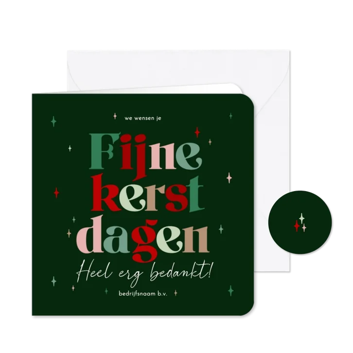 Zakelijke kerstkaart kleurrijke typografie bedankt sterren