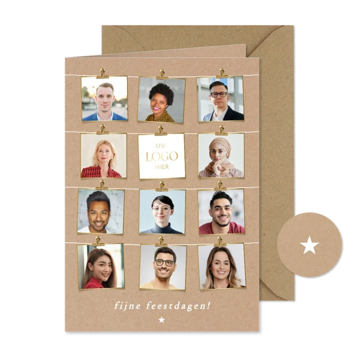 Zakelijke kerstkaart kraft fotocollage medewerkers 