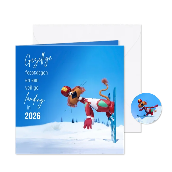 Zakelijke kerstkaart Loeki in de sneeuw