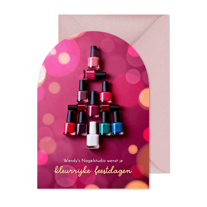 Zakelijke kerstkaart manicure nagelstudio kerstboom bokeh