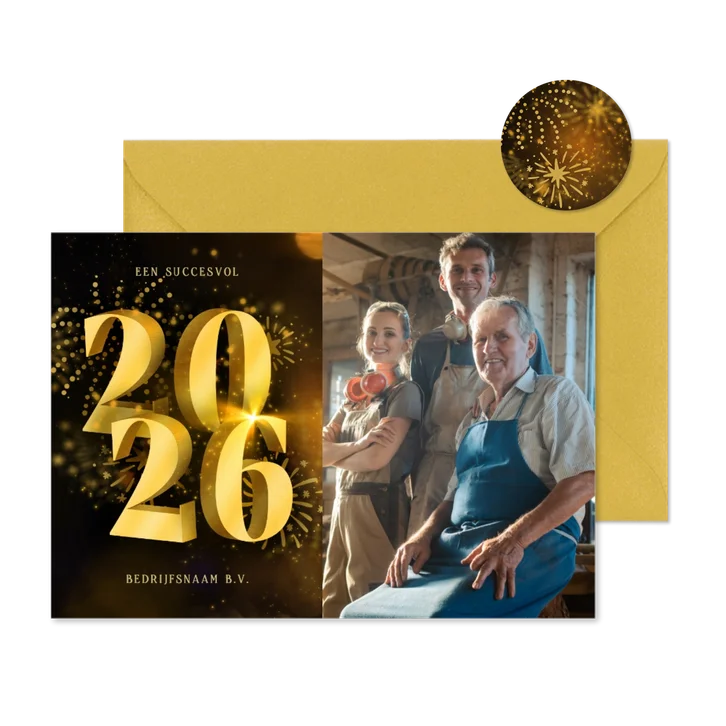 Zakelijke kerstkaart met foto 2026 3D en vuurwerk