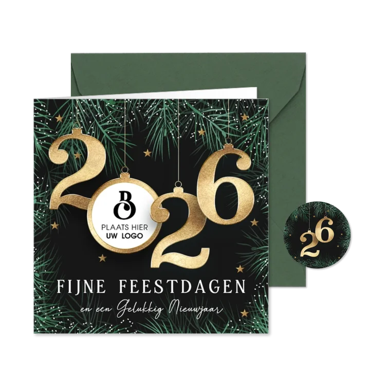 Zakelijke kerstkaart met logo en gouden 2026