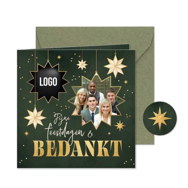 Zakelijke kerstkaart met sterren bedankt logo groen foto