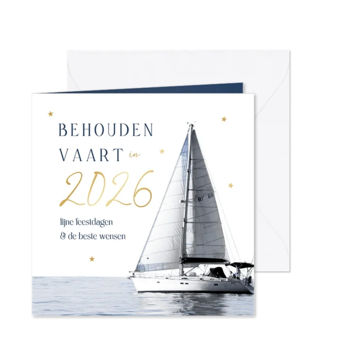 Zakelijke kerstkaart nautisch behouden vaart 2026 goud