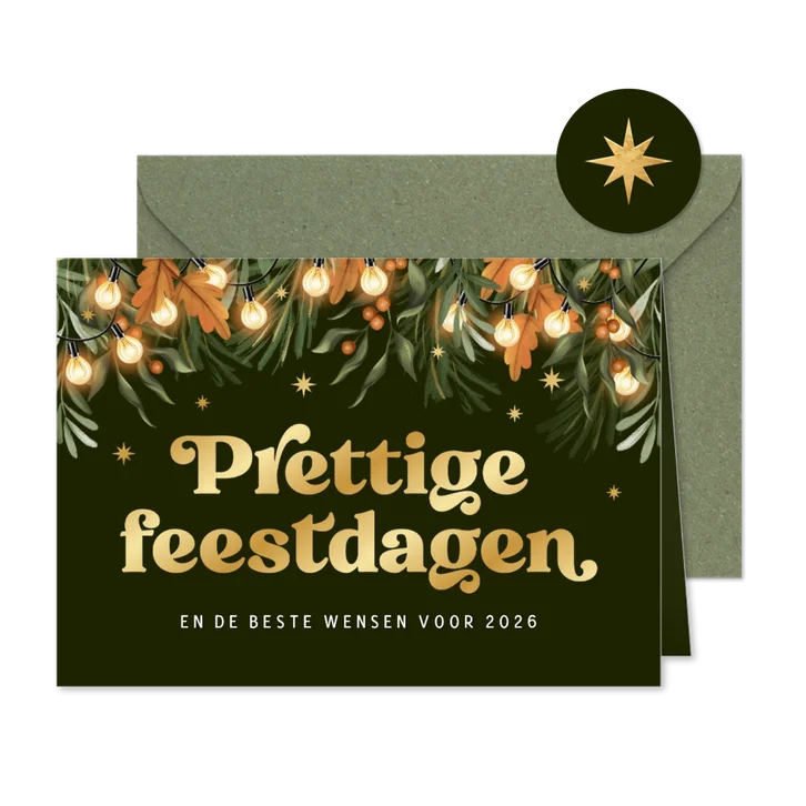 Zakelijke kerstkaart nieuwjaar kerstlampjes groen oranje