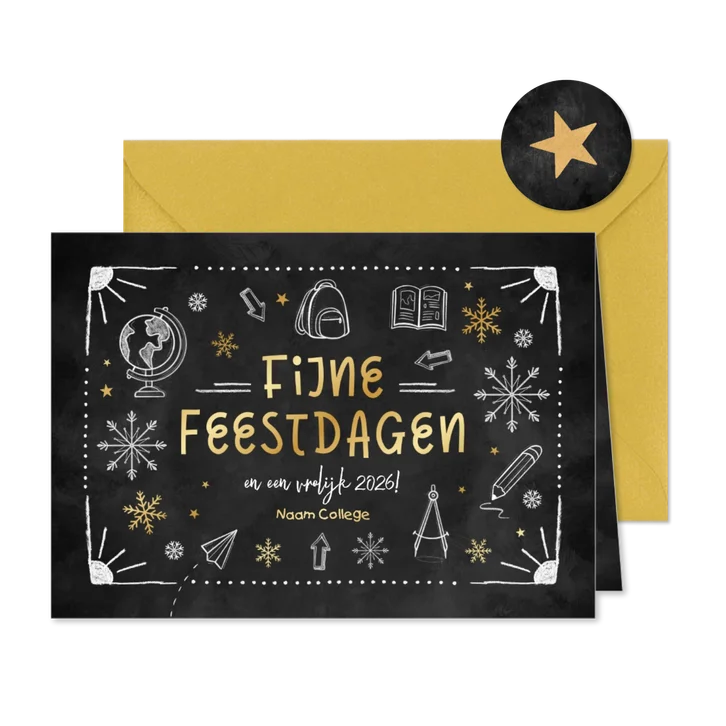 Zakelijke kerstkaart onderwijs krijtbord doodle leerlingen