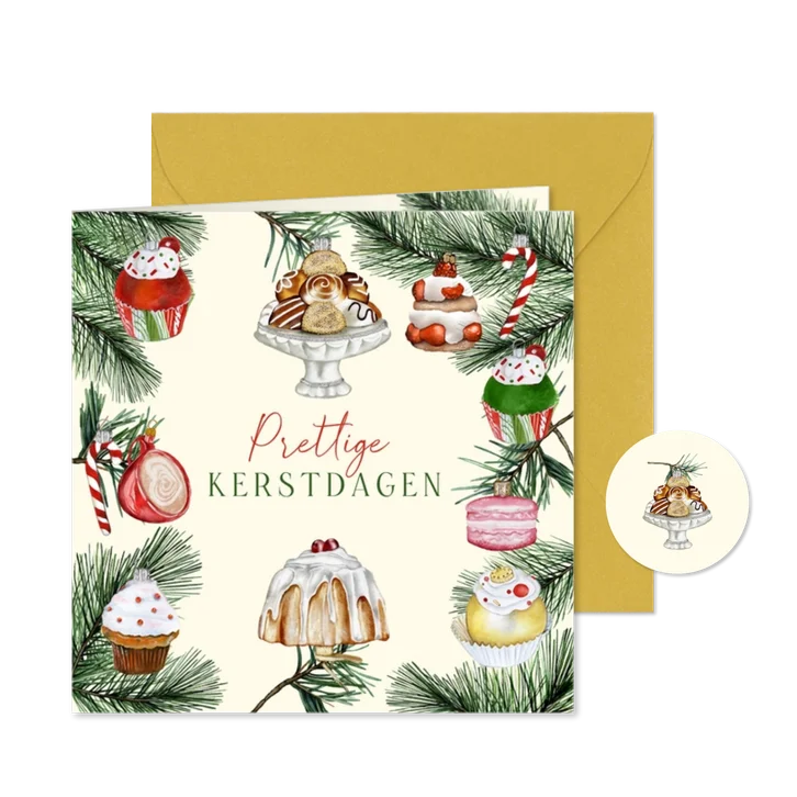 Zakelijke kerstkaart ornamenten taartjes
